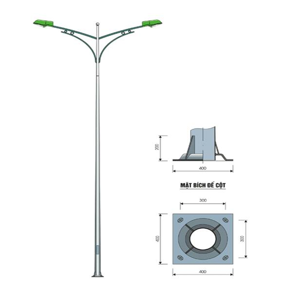 CỘT ĐÈN CAO ÁP TRÒN CÔN CẦN KÉP CK04